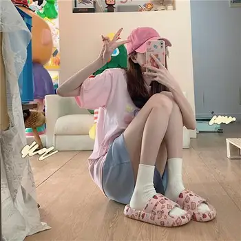 QWEEK Kawaii Letné Šľapky Flip Flops Topánky Ženy Platformu bytového Domu, Sandále Anime Listov Pláži Roztomilý Gumy Kúpeľňa