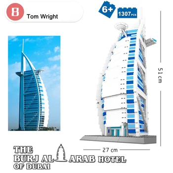 Wange 5220 1307pcs Dubaji a Burj Al Arab Hotel Stavebné Bloky pre Kreatívne HOBBY Darčeky Tehly Hračky pre Deti,
