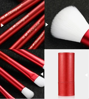 XINYAN Červená make-up Sada štetcov S Bag Obočie Nadácie Blush Brush Prášok Miešanie Očné tiene make-up Krásy Tool Kit 7pcs
