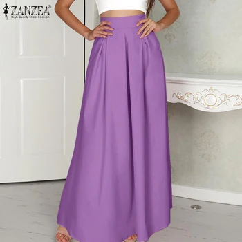 ZANZEA 2021 Bežné Maxi Sukne Módne Letné Ženy Vysoký Pás Pevné Dovolenky-Line Jupe Elegantné Večerné Dlhé Sukne Faldas Saia
