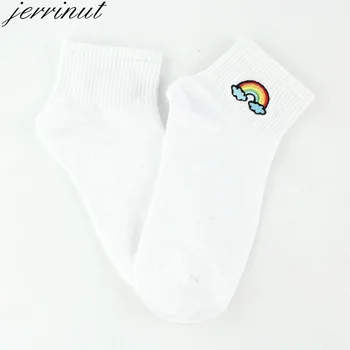Ženy Krátke Ponožky Roztomilý Módne Rainbow Výšivky Prekladané Kórejský Štýl Cartoon Kawaii Bavlna Jar Leto Zábavné Členkové Ponožky