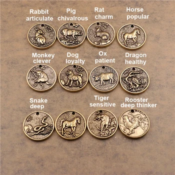 1pcs Pevné Brass Keychain Kúzlo Prívesok Kvalitné Čínske Znamenia Zverokruhu Kožené Plavidlá DIY Dekorácie Keyring Zvieratá Mince