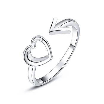 2021 Nové Duté Sa Srdce Tvar Resizable Otvorte Nastaviteľné Krúžky Módne Ženy Roztomilý Dievča Jednoduché Kovové Láska Crystal Krúžok Šperky