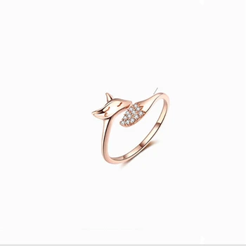 2021 Nové roztomilé ružové zlato fox krúžok zliatiny fox vŕtať chvost otvoriť krúžok bežné zapojenie svadobné party roztomilý krúžok šperky