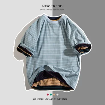 2021 Pruhované Tričko Pre Mužov, Módne tričká Muž Tees Bežné Japonský Topy Lete Krátky Rukáv Nadrozmerné Bavlna Hip Hip Tričko