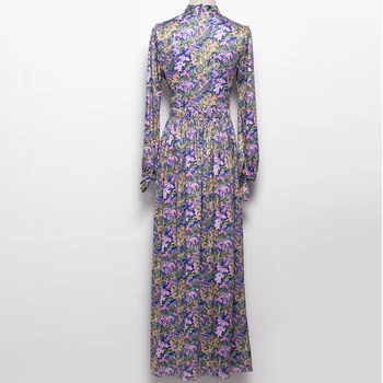2021 jar, leto, ženy, nový dizajn šaty kvality elegantné šaty s lukom modrá kvetinový vytlačené Beach Štýl dlho maxi šaty
