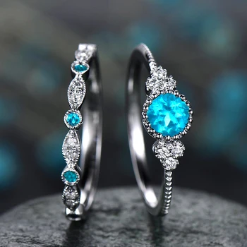 2ks/Set Luxusný Zelený Modrý Kameň Crystal Prst Prstene Pre Ženy Podiel Farba Svadobné Zapojenie Pásma Šperky, Darčeky 2020 Nové