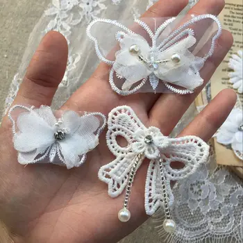 3D Korálky Kvet Kvetinový Vyšívané Čipky Textílie Nášivka Škvrny Svadobné Šaty, Šitie Na Plavidlá typu 