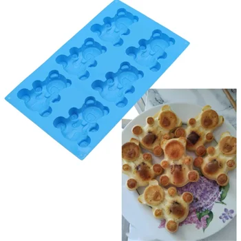 6 Otvorov 3D Krásne Bear Forme Tortu Formy Silikónové Formy na Pečenie Nástroje Kuchyňa Fondant Tortu Formy Modrá Farba Pečenia Dodávky