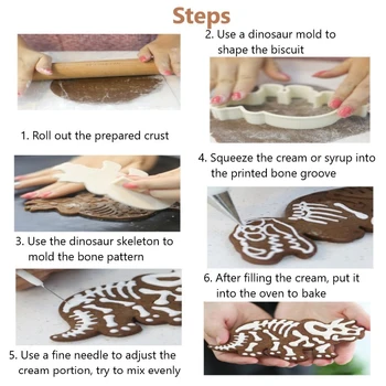 6pcs Dinosaura Fosílnych súbory Cookie Cutter Biscuit Razba Foriem, 3D Biscuit Cukru Plavidlá Dezert Pečenie Formy Fondant Cake Decoration