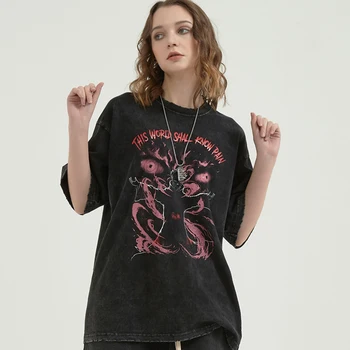 Anime T Shirt Ženy Harajuku Vytlačené Y2k Tričko pre Ženy 2021 Lete Nové Kawaii Vintage Umyté Topy Tees Žena T-shirts