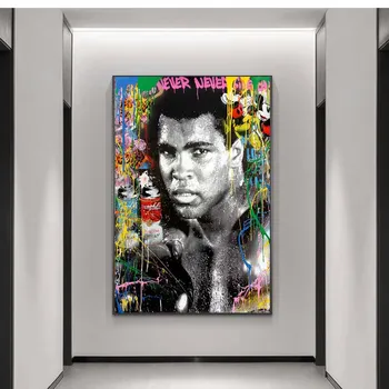 Boxerský Šampión Ali Čiernej a Bielej Graffiti Tému Wall Art Plátno na Maľovanie Moderná Obývacia Izba Domáce Dekorácie nástenná maľba (Bez Rámu)
