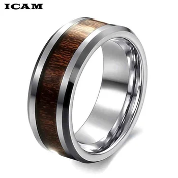 ICAM 316L Nerezovej Ocele Prst Krúžky Odolné Vintage Titánu z Nerezovej Ocele 8 mm Krúžok póry Dreva Krúžok Šperky pre Mužov