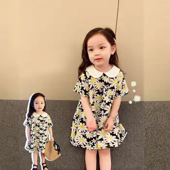 Letné dievčenské šaty nové 2021 letné šaty chryzantéma bábika golier princezná P4182