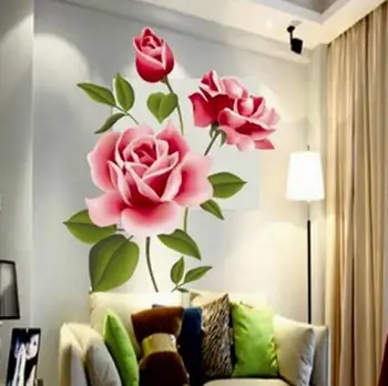 Láska 3D Ruže Kvet Kvet Samolepky na Stenu Obývacia Izba TV Dekorácie na Stenu-Nálepky Domova