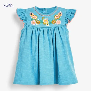 Malý Maven 2021 Letné Šaty pre Dievčatká Modrá Krásne Oblečenie pre Baby Deti Vhodné oblečenie pre Deti 2 až 7