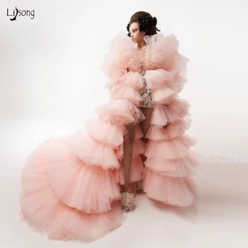 Načechraný Červenať Vrstiev Tylu Prom Šaty 2021 Couture Viazané Prehrabať Ružová Formálne Večerné Šaty Dlhé Opuchnuté Strany Noc Plášte Vlastné