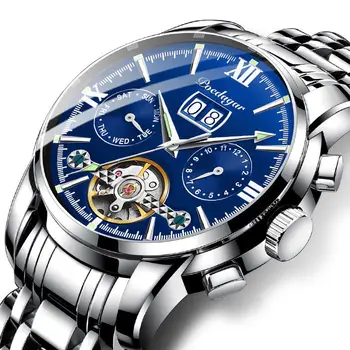 POEDAGAR 2021 Luxusné Muži Mechanické Náramkové hodinky pravej Kože Automatické Športový Chronograf Muži Hodinky Top Značky Obchodné Hodiny