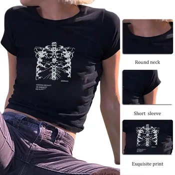 Punk streetwear 90. rokov vintage-krátke rukávy T-shirt žena gotický Harajuku grunge grafické tlače y2k estetické orezať začiatok leta slim