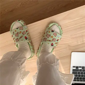 QWEEK Kawaii Letné Šľapky Flip Flops Topánky Ženy Platformu bytového Domu, Sandále Anime Listov Pláži Roztomilý Gumy Kúpeľňa
