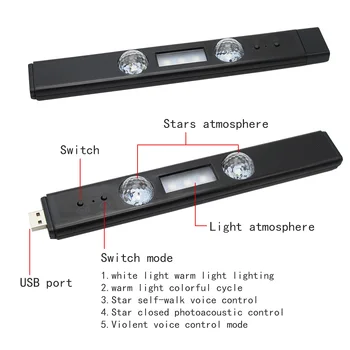 RGB Auto Atmosféru Svetla 5 Režimov USB Nabíjateľné Strechy Star Okolia Lampa S Diaľkovým ovládaním Pre Auto Dekorácie Interiéru