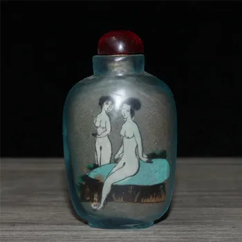 Starožitný sklo art orgán maľovanie šnupavý tabak fľaša dekorácie zber