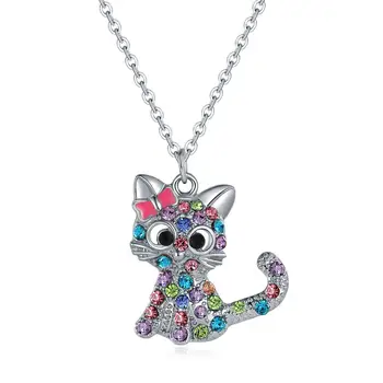 Strieborná Farba Kórea Crystal Cute Cat Náhrdelníky Kovové Prívesky Módne Šperky pre ženy Zvierat domáce Zvieratá Príslušenstvo