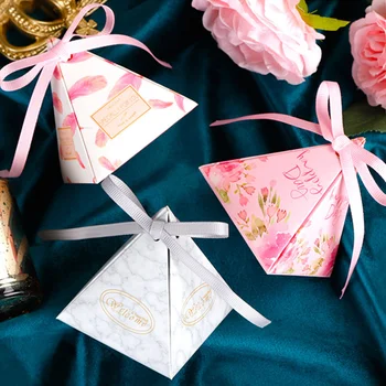 Trojuholníkové Pyramídy Flamingo Candy Box Svadobné Dekorácie a Darčeky Boxy Narodeninovej Party Dekorácie, Svadobné Darčeky pre Hostí