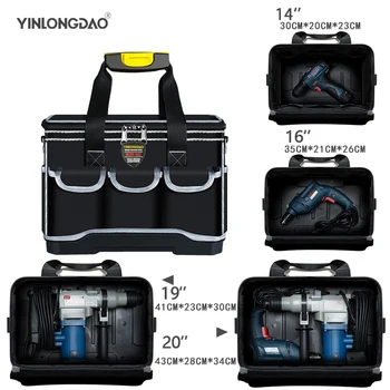 YINLONGDAO Upgrade Black Tool Bag 14/16 palcový Elektrikár Taška 1680D Oxford Nepremokavé Opotrebovaniu Silný Nástroj Skladovanie Toolkit