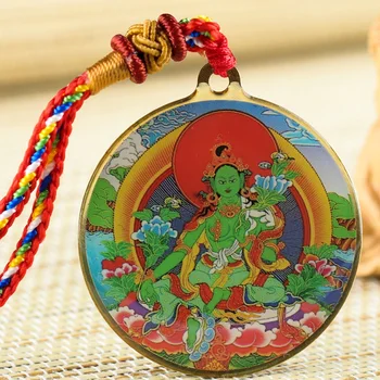 Zelená Tara Sochu Budhu Malé Thangka Tibetský Budhizmus Medené Fólie Náhrdelník S Príveskom