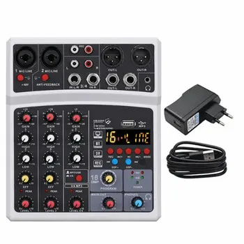 Ziskové Mini Mixér Audio DJ Konzolu, 4-kanál s Zvukovú Kartu, USB, 48V Phantom Power pre PC Nahrávanie Spevu Webcast Strany