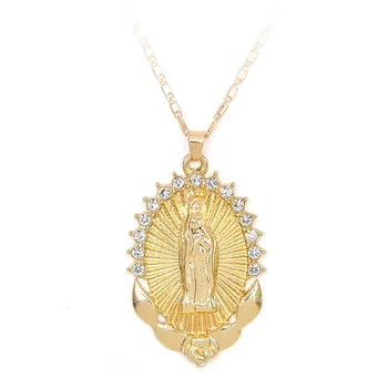 Zlatá Farba Katolíckej Panny Márie Prívesok Náhrdelník Nádherné Kresťanské CZ Náhrdelník Vintage Módy Denne Šperky