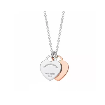 2020! Rose gold 925 sterling silver klasické dvojité srdce prívesok náhrdelník (45 cm), poskytovanie šperky, darčeky pre blízkych