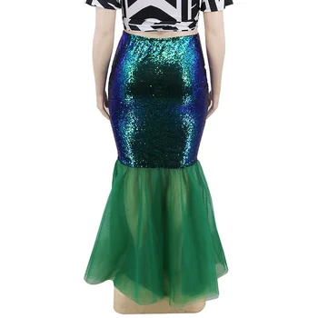 2021 Nové Flitrami Zelená Dlhé Sukne Ženy Oka Mermaid Party Club Jar Leto Midi Sukne Retro Módy Sexy Lady Plus Veľkosť