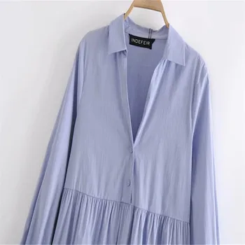 2021 ZA Modrá Mini Tričko Šaty Žien Dlhý Rukáv Flounce Lem Skladaný Ženské Šaty Elegantné Predné Tlačidlo Vintage Office Vestidos