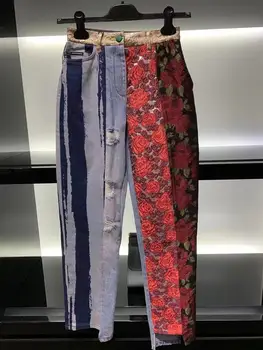 2021 jar nové dámske modré džínsy s otvorom výšivky