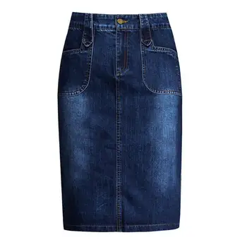 2021 Ženy Džínsy skinny Sukne Modrá Dievčatá Vysoký Pás Bežné Denim Ceruzku sukne Ženské Kolená-Dĺžku Sukne Plus veľkosť P2490