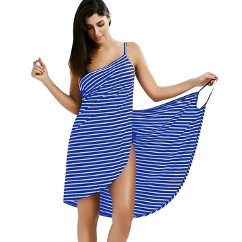2021 Ženy Sexy Plážové Šaty Pruhované Plavky Cestovné Zábal Sarong Šatka Letné Sukne Ladies Fashion Dovolenku Podväzkové Šaty T003