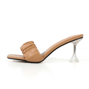 7,5 cm Kryštál Podivné Päty Lete 2021 dámske Sandále Pošmyknúť Na Open-toe Gladitor Topánky Listov Vonkajšie Kryté Luxusné Vysokým Podpätkom