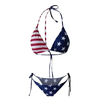 Bikini 2021 Sexy Americkej Vlajky Tlač High Cut Nohy Bikiny Nastaviť Dve Kus Plavky, plavky ženy tankiny plavky ženy