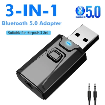 Bluetooth 5.0 Prijímač Vysielač 3 V 1 Mini Stereo AUX, USB 3,5 mm Audio Adaptér Bezdrôtovej siete Pre TV, PC, Auto Slúchadlá