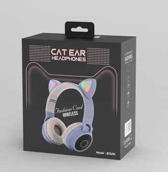 Bluetooth Bezdrôtové Slúchadlá Cez Ucho Mačka Ear Slúchadlá s LED Svetlom Skladacia Vstavaný Mikrofón a Ovládanie Hlasitosti na Cel