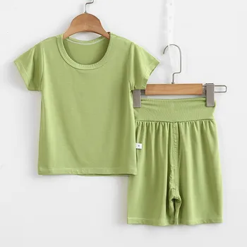 Deti Pyžamá Sady Baby Girl Sleepwear Dieťa Chlapec Krátke Rukáv tričko+nohavice 2 Ks Oblečenia Nastaviť Deti Odev Farbou Obleku