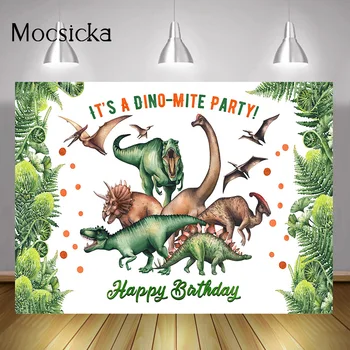 Dieťa Dinosaurus Happy Birthday Pozadie Jungle Wild Dinosaura Narodeninovej Party Pozadí Dekorácie Studio Zelený Les Foto