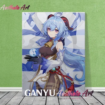 Ganyu Genshin Vplyv Anime Domova Plátno Plagáty Vytlačí Dekorácie Umeleckých Obrazov Na Stenu Obývacia Izba Maľovanie