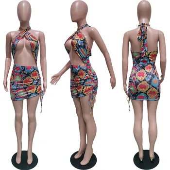 HAOYUAN Sexy tie Dye Bodycon Mini Šaty Narodeniny Oblečenie pre Ženy 2021 Lete Klubu Nosiť Plavky s uväzovaním za Backless Plážové Šaty