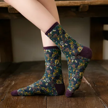 Harajuku Retro Vintage Ženy Ponožky Kvetinový Tlač Kórejský Japonský Štýl Kawaii Roztomilé Ponožky Jarné Módne Zimné Bavlna Dlhé Ponožky