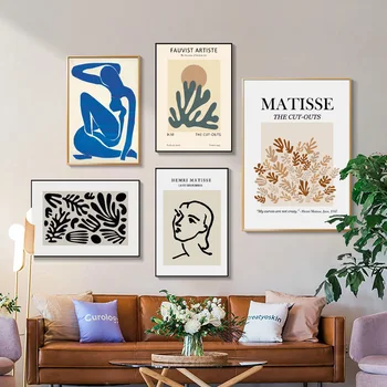 Henri Matisse Abstraktné Línie Plátno na Maľovanie Vintage Rastlín List Wall Art Plagát, Tlač Nordic Ilustračné Obrázky pre Home Decor