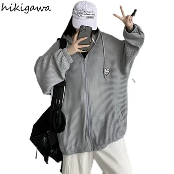 Hikigawa Bežné Bundy Ženy Voľné Módne Kapucňou Outwear Dámy Priedušná Opaľovací Krém Topy Jar Leto Základné Wild Biele Kabáty