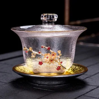 Japonský Štýl Konzervované Sklenený Kryt Teacup Zlato Tepelne-Odolné Zahusťovanie Tri-Kus Čajové Misky Veľké Čaj, Takže Kung Fu Gaiwan